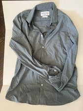 Mizzen Main Leeward XL Trim Fit Blue Gingham Dress Shirt Made in USA Stretch