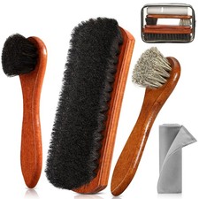 4Pcs Shoe Shine Kit, Horsehair Brush for Cleaning and Polishing