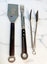 STAINLESS STEEL  BBQ UTENSIL SET - 3 Heavy Duty Tool Pieces for Outdoor Grilling