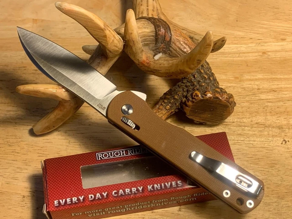 Navaja de bolsillo Rough Rider G10 bronceada con bloqueo deslizante de 4" RR2719 Foto 3 de 4