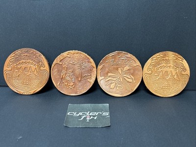Lot (4) 3  Republica De Costa Rica Souvenir Hand Tooled Leather Coasters Floral
