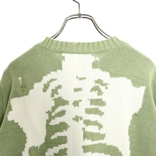 KAPITAL men's Backbone Design Distressed Knit Sweater Khaki Size 1 Solid USED image 4
