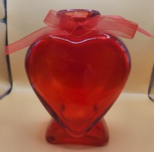 Valentine's Red Glass Heart-Shaped Bud Vase 5"tall