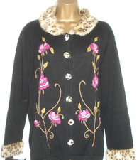 Storybook Strick Damen Unikat Baumwolle bestickt Blumen Strickjacke Small