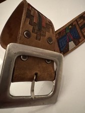 1970s Hand Tooled And Hand Painted Thunderbird Belt 32W WIDE