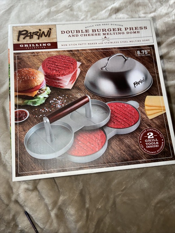 PARINI Double Burger Press And Cheese Melting  Dome.