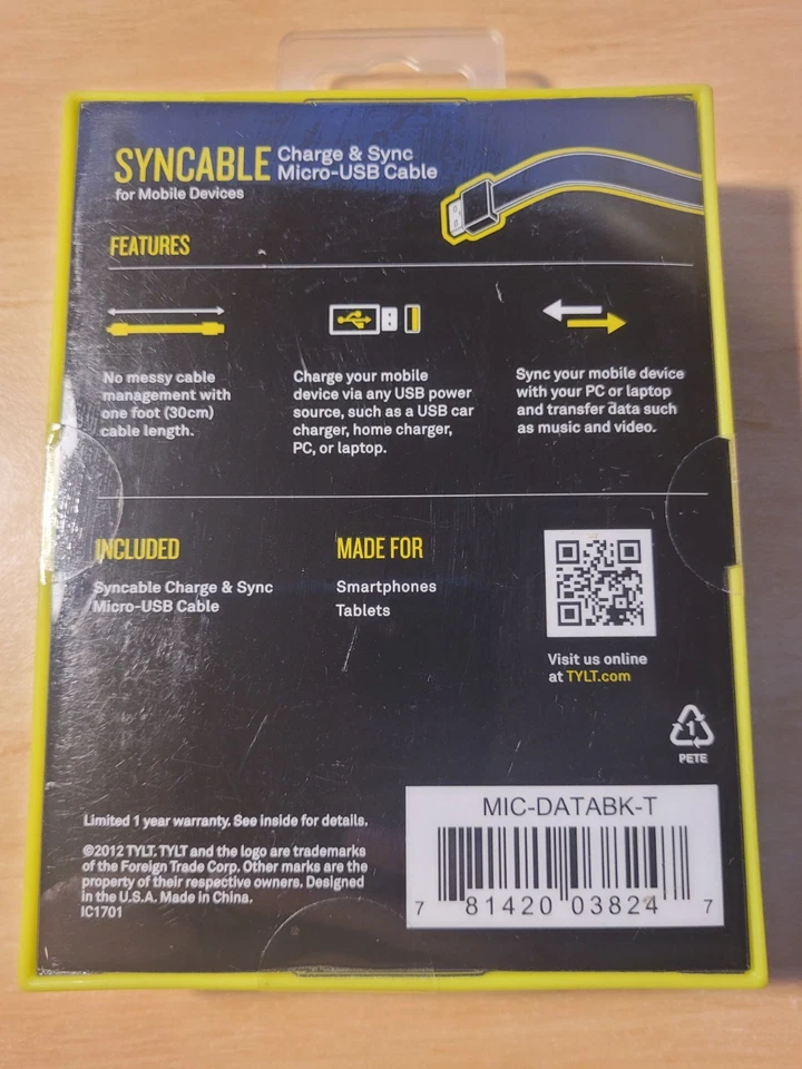 TYLT SYNCABLE Tangle Free Flat Micro USB Charge & Sync Cable Lead 30 cm - Black - Image 4 of 4