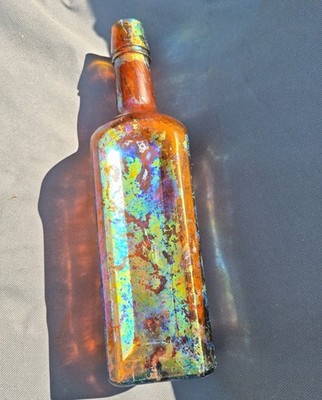 Antique Paine's Celery Compound Sick Rainbow Iridescent Rare Patina Amber Bottle