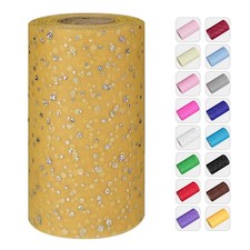 Glitter Tulle Rolls, 6 by 50 Yards Tulle Fabric Rolls Gold