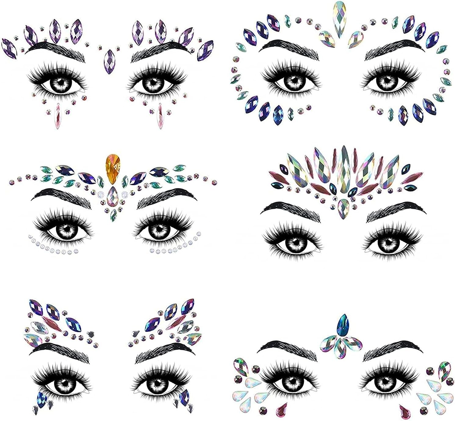 URAQT Face Gems Glitter, 6 Pcs Face Glitter Halloween Face Stickers Set, Crysta