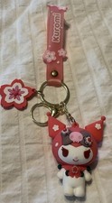 Sanrio Kuromi Cherry Blossoms Silicone Keychain w/ 3D Figure Charm/Wristlet