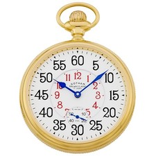 Gotham Men's Gold Plated Stainless Steel 17 Jewel Mechanical Pocket Watch