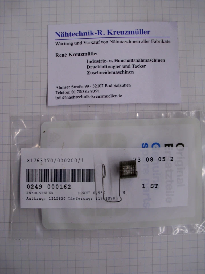 DÜRKOPP ADLER Dürkopp Feder 241 239 245 249 249162 Fadenanzugsfeder 0249000162 Nähmaschine