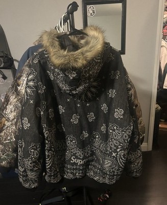 Supreme Bandana Jacquard Denim Hooded Work Jacket FW25 Black Size