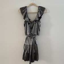 MICHAEL Michael Kors Silver Ruffle Layered Belted Mini Dress Size S