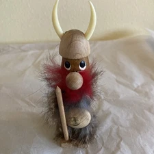 Hans Bolling ? Viking Danish Modern Teak Wood Figure Shield Spear Fur