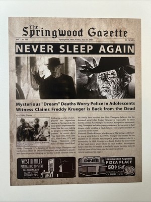 Nightmare on Elm Street Newspaper style Poster 8x 10'' New! (Freddy Krueger)