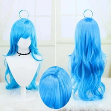 Women's Wig Long Wavy Curly Wig Blue Ladies Hair Fluffy Wig+Wig Cap