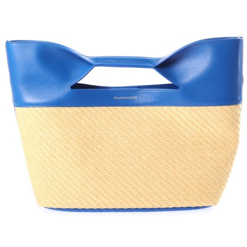 Alexander McQueen The Bow Small Raffia Leather 2-Way Shoulder Bag Blue Used f1c5