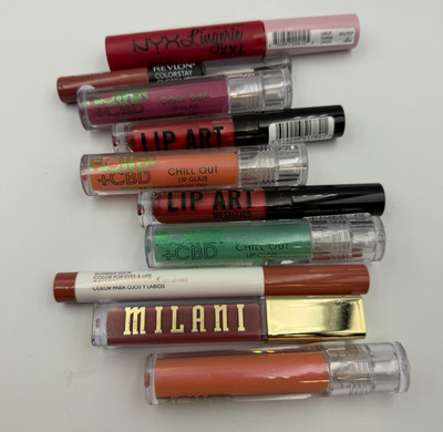 LOT OF 10 Assorted Lip Products Milani, Rimmel, NYX, Flower Beauty BRAND MIX