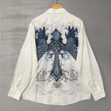 Eighty Eight Vintage White Y2K Cyber Goth Button Up Shirt Cross Wings XL