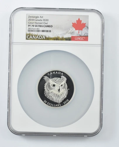 2018 Canada 30 Dollars Silver Zentangle Art Great Horned Owl PF70 UCAM NGC *2264