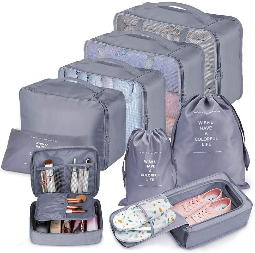 Set de 9 valises boîte d'emballage, organisateur de bagages de voyage avec  sac à vêtements sales, sac de rangement de compression pour chaussures