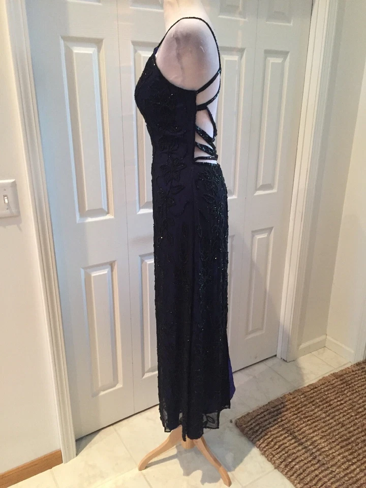 Caché Fuertes Cuentas Azul/Negro Tirantes Espalda Formal Pura Seda L Foto 4 de 4