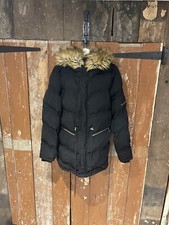 Maniere De Voir Puffer Jacket Coat Faux Fur Hood Women's Size Small Zip Pockets