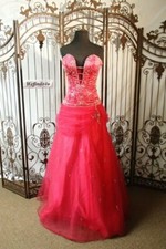 J206  A486 MORI LEE  BALL GOWN CORSET BACK RASPBERRY SZ 0   JERSEY BEADED GOWN