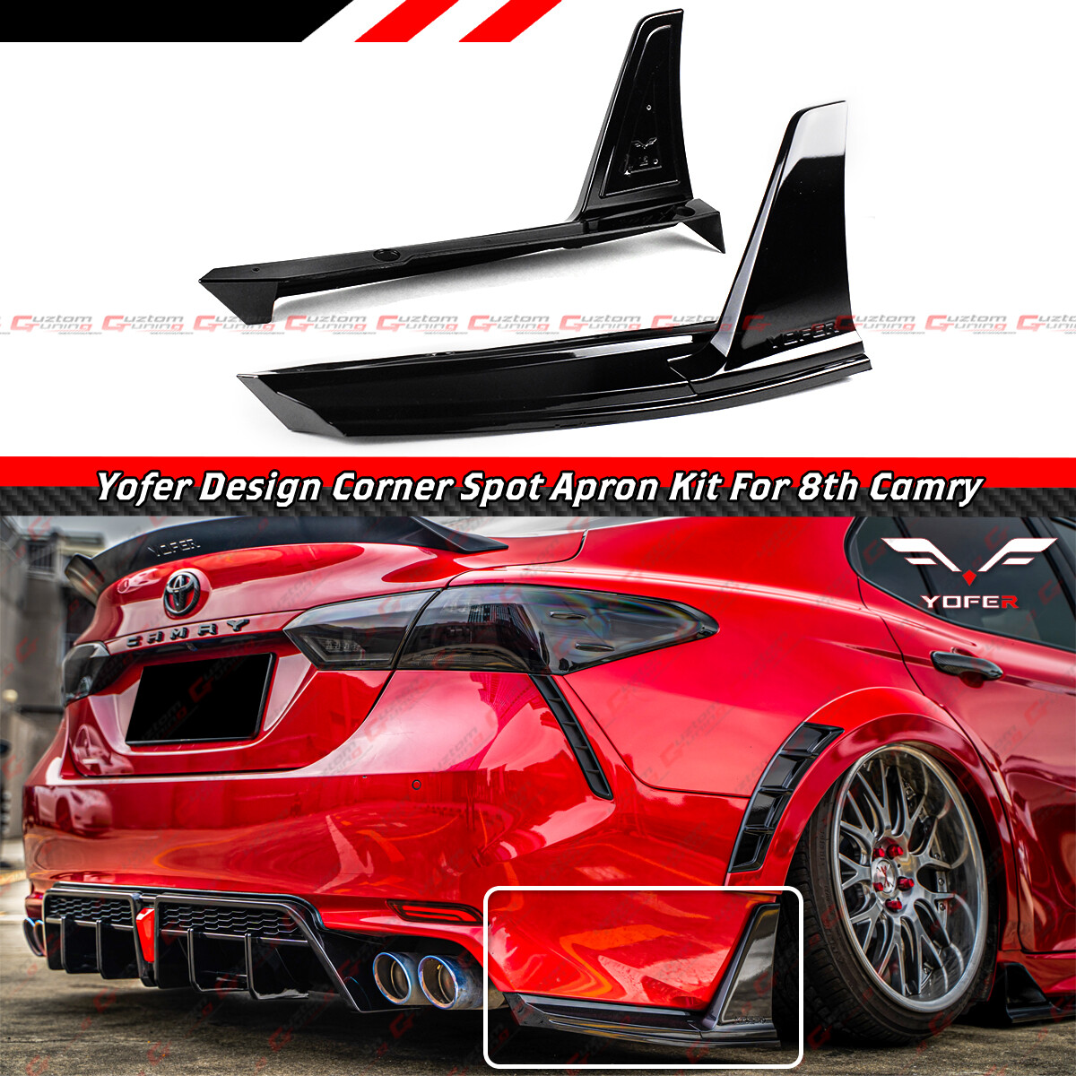 FOR 18-24 TOYOTA CAMRY SE XSE YOFER V2 GLOSS BLACK REAR BUMPER