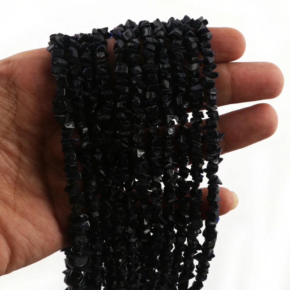 Blue Goldstone Nugget Smooth Uncut Chips Gemstone AAA Quality Beads 34 Inches - Image 4 of 4