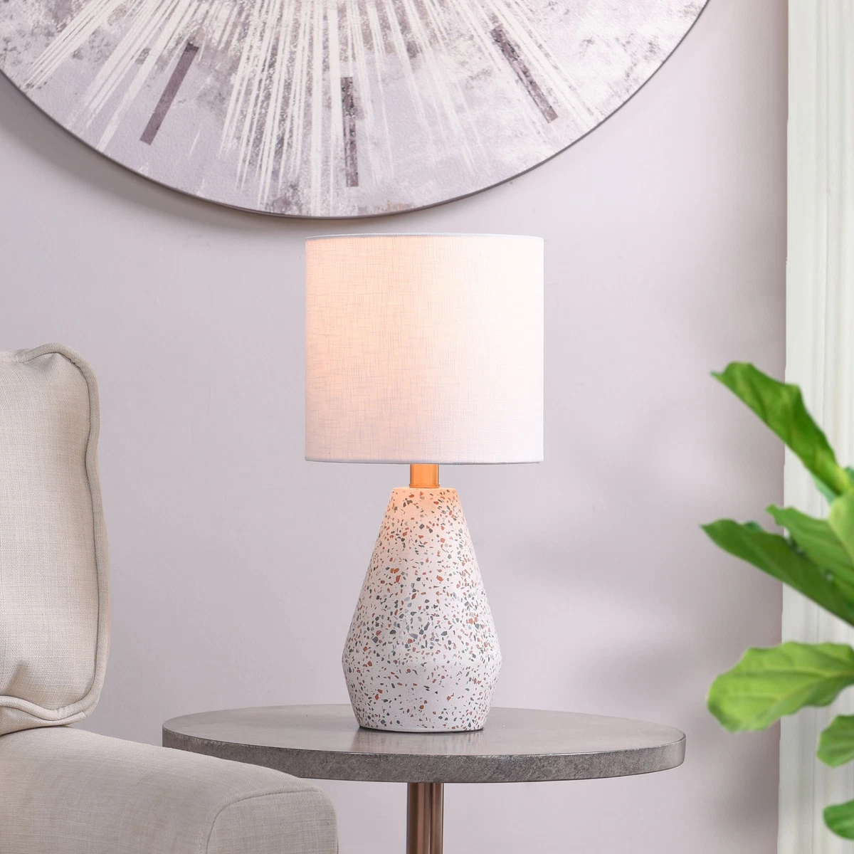 Terrazzo Table Lamp with White Drum Shade 16.75