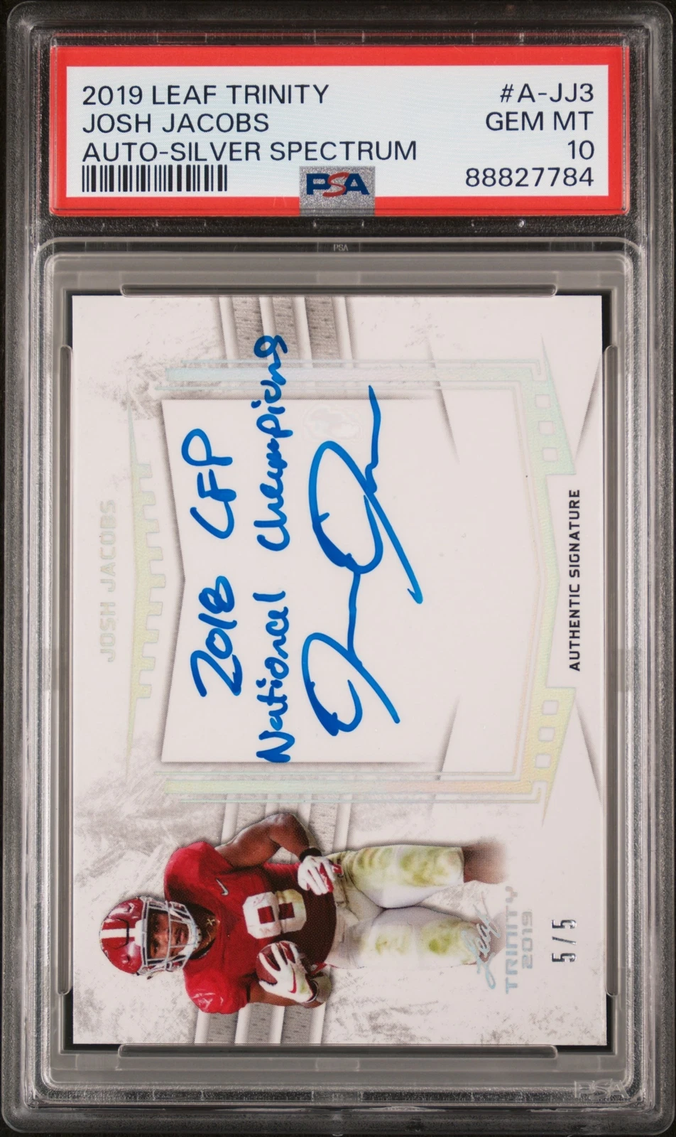 Josh Jacobs Leaf Trinity Autographs #AJJ3 Silver Spectrum