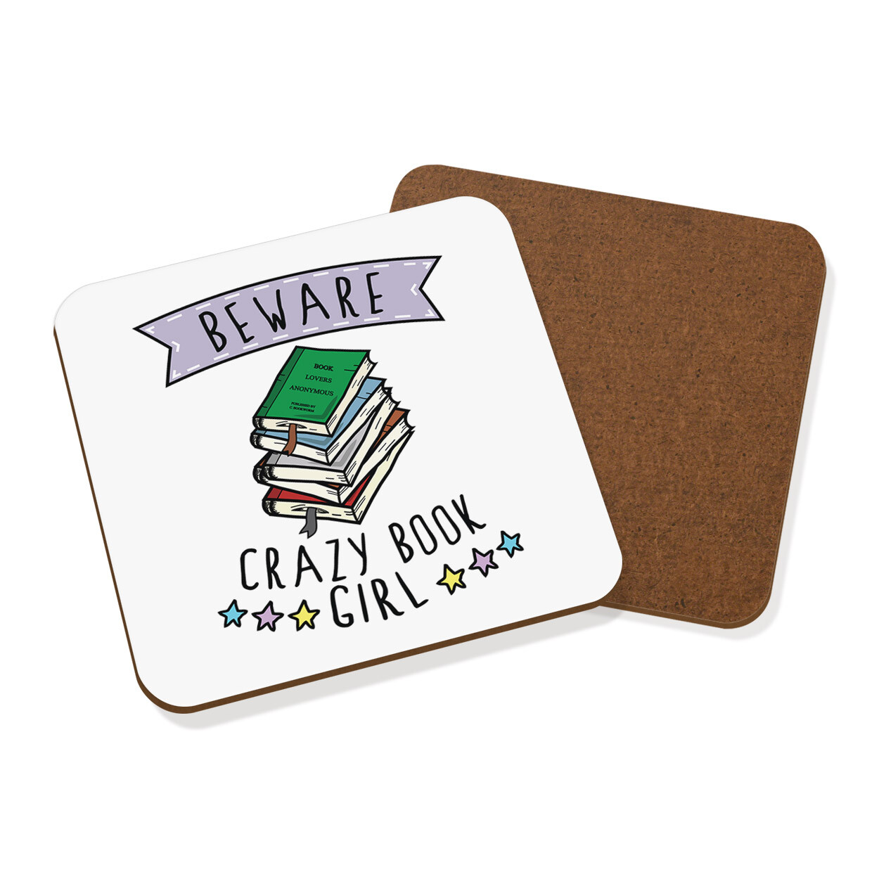 Beware Crazy Book Girl Coaster Drinks Mat Funny Joke Bookworm Reading Reader