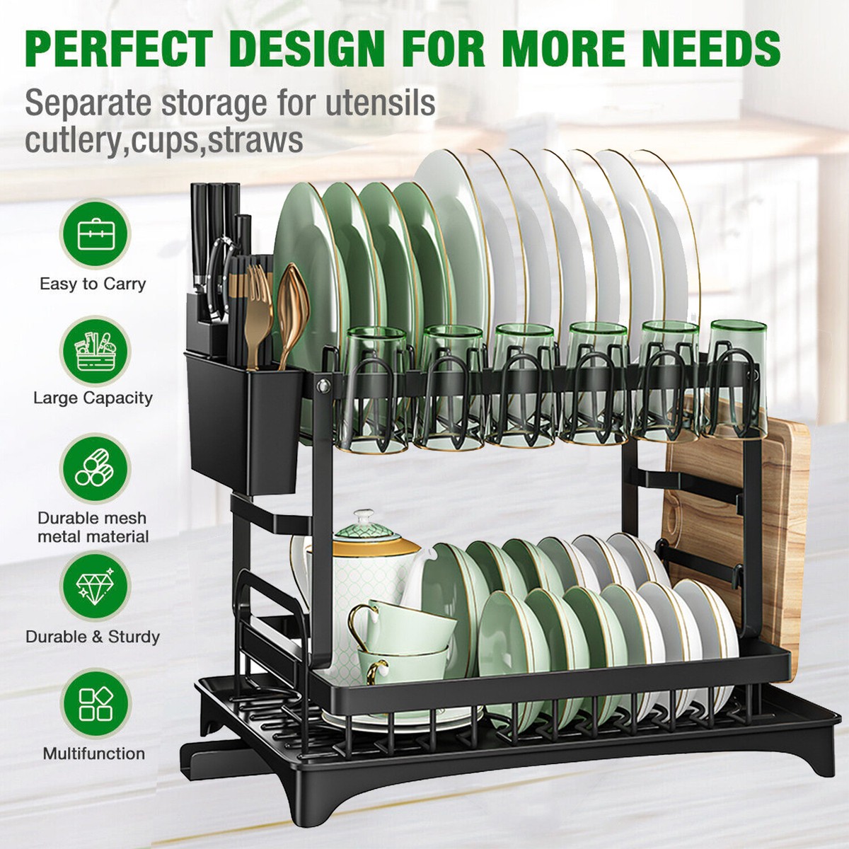 Utensil Holder Simplehuman Drainboard 2-Tier Drying Dish Rack