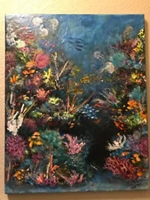 Painting Impressionist Ocean Reef Mixed Media 16"x 20" Fine Art by Lisa