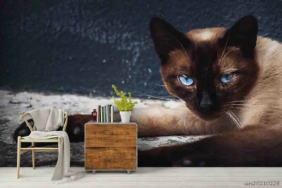 3D Thailand Siamese Cat Blue Eyes Wallpaper Wall Murals Removable Wallpaper 436