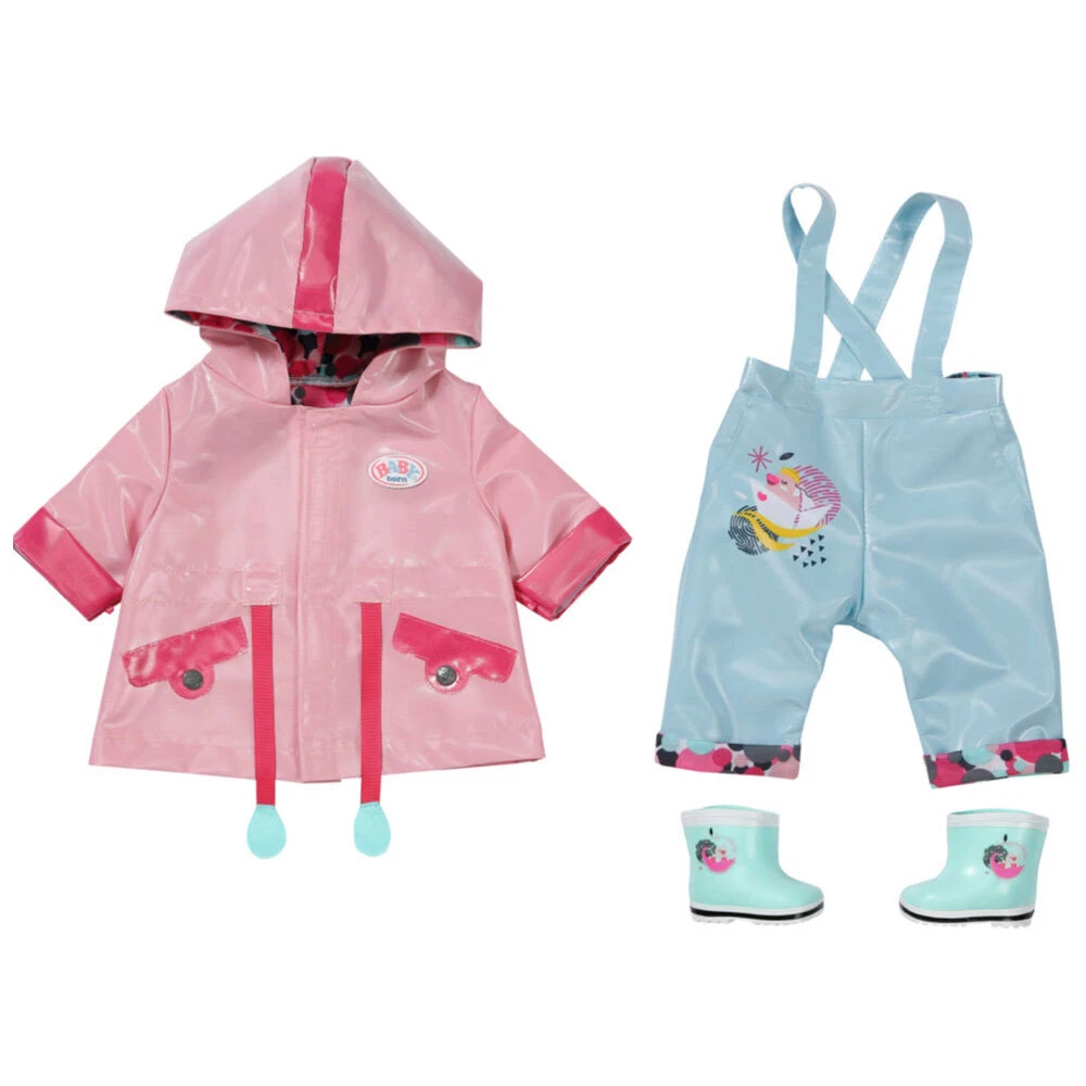Baby Born Deluxe Rain Coat Trousers Boots Outfit Set For 43cm Dolls Kids Toy 3y