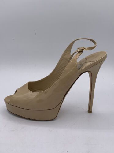 Jimmy Choo EU 40 UK 7 Nude Patent leather Platform Peep-Toe Heels - Picture 1 of 7