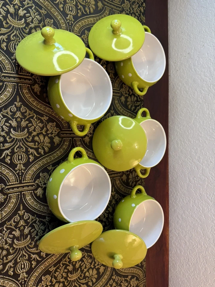 Servette家用汤碗带手柄和盖子陶瓷圆点5件套 — 第 4/4 张图片