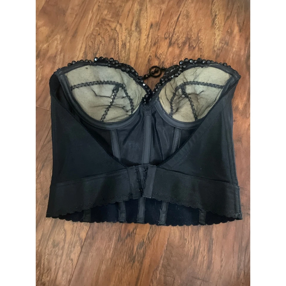 Corsé Bustier Vintage Años 70 Negro Cuentas HECHO EN UNIÓN Talla 34B BURLESCO SEXY Foto 4 de 4