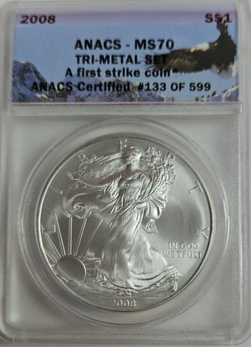 2008 American Silver Eagle Tri-Metal Set A First Strike Coin ANACS MS70