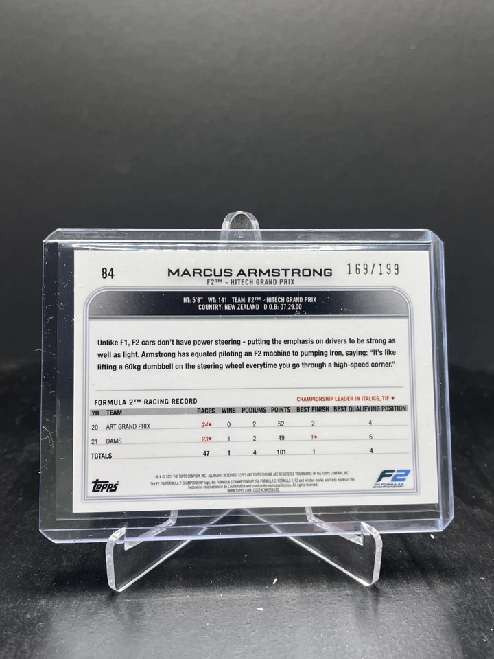 2022 Topps Chrome Sapphire F1 Marcus Armstrong Future Stars Chartreuse /199 #84 - Image 2 of 2