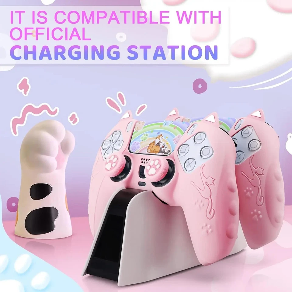 PS5 DualSense Controller Silicone Skin Grip Cover | Kawaii Cat Paw Pink - Image 2 of 4