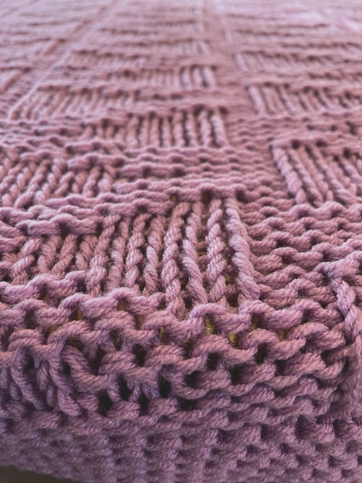 Handmade Knit Crochet Purple Lavender Afghan Throw Blanket 52" x 56" - Image 4 of 4