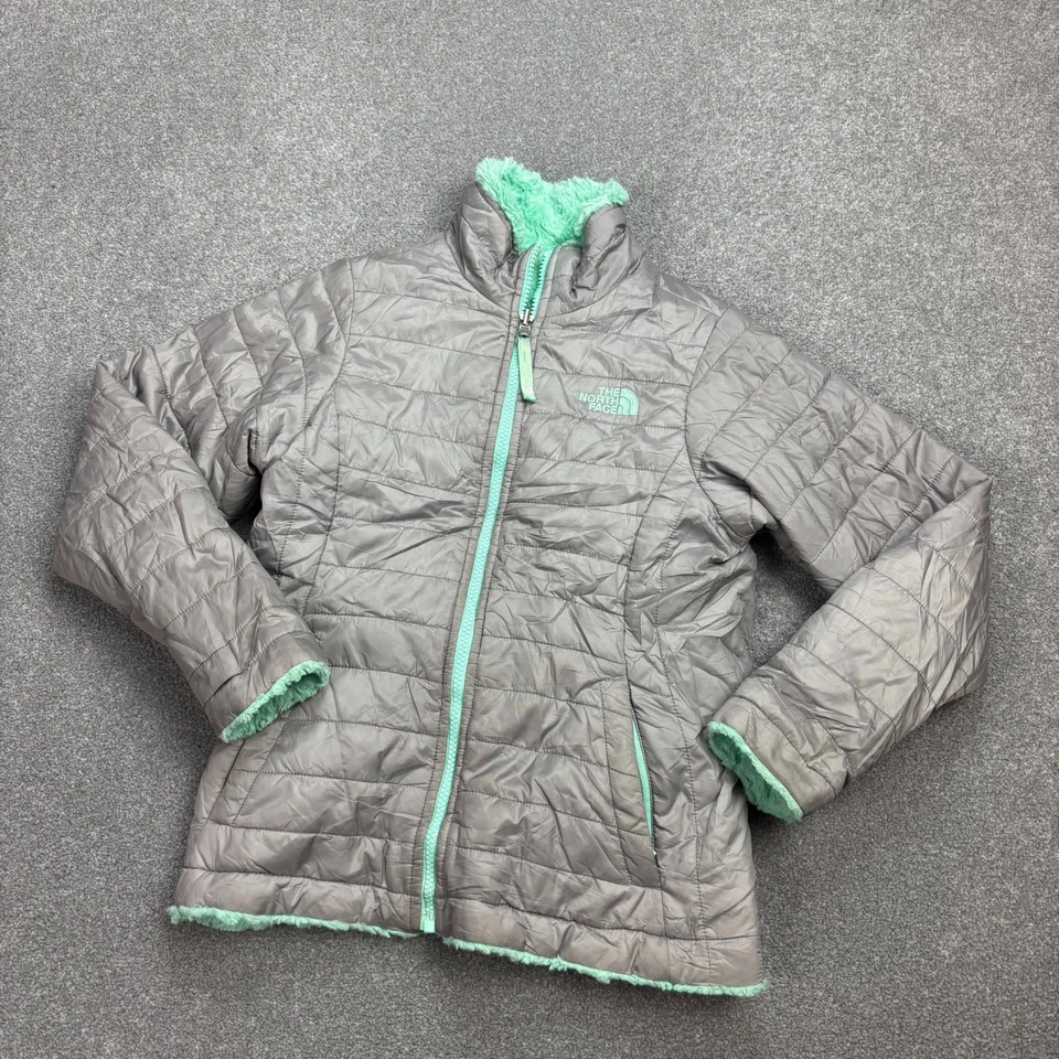 North Face Jacket Kids Medium Grey Reversible Fleece Lined Outdoors Hiking Youth - Image 2 of 4