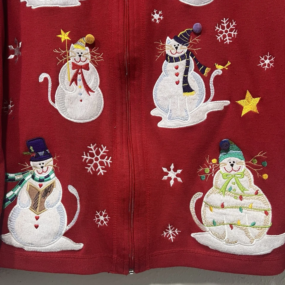 Muñeco de Nieve Gatos Feo Navidad Suéter Cárdigan Grannycore Talla Mediana De Colección Rojo Foto 3 de 4