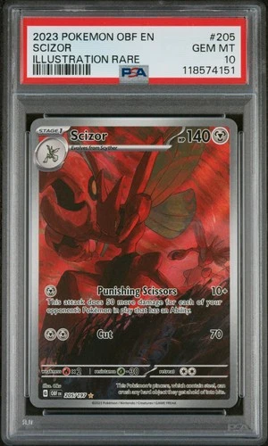 2023 POKEMON OBF EN-OBSIDIAN FLAMES ILLUSTRATION RARE #205 SCIZOR PSA 10