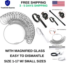 Ring Sizer Kit 27-Pc Stainless Steel US Sizes 0-13 + Plastic Tape & Magnifier